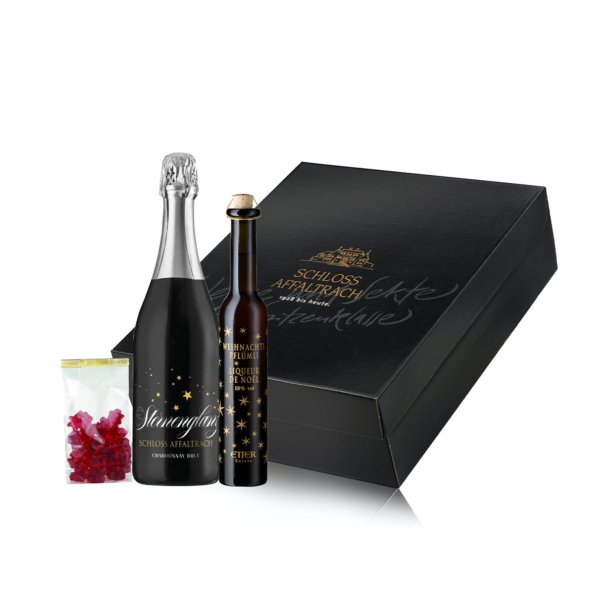 Schloss Affaltrach Sternenglanz Paket mit Weihnachtspflümli und Weihnachtssekt